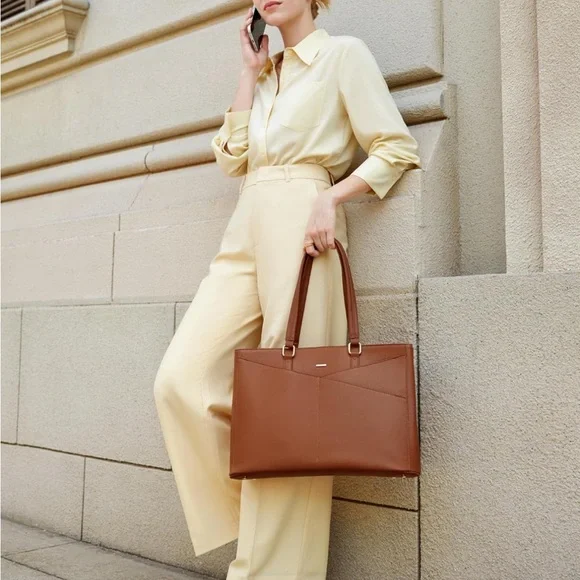 LOVEVOOK Laptop Tote Bag 15.6” Waterproof PU Leather Brown - Picture 13 of 16